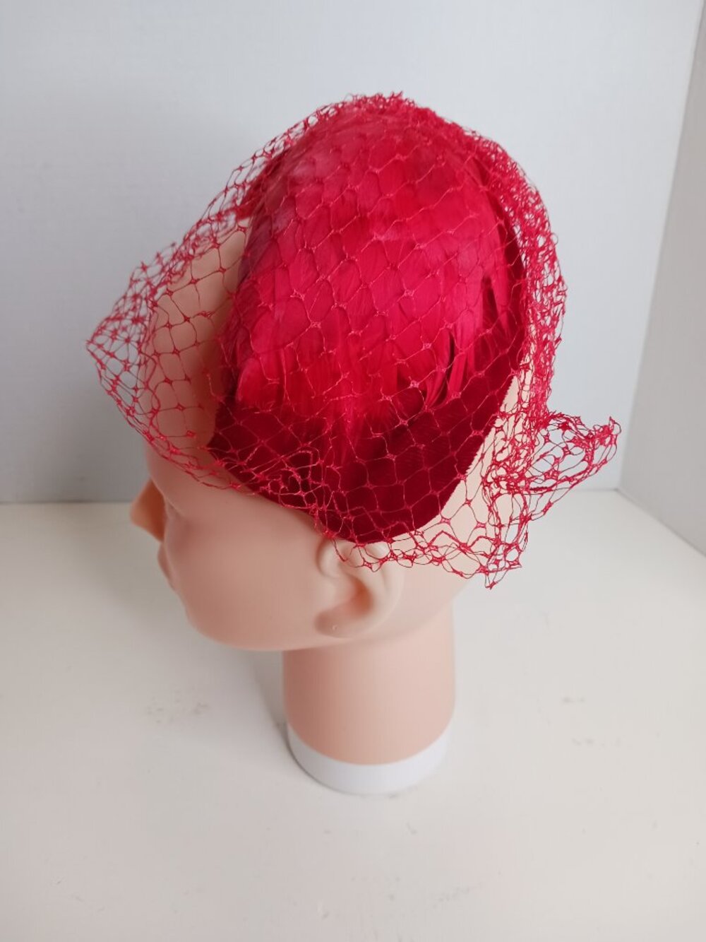 Vintage Red Fascinator Derby Skull Cap Church Hat Made in USA